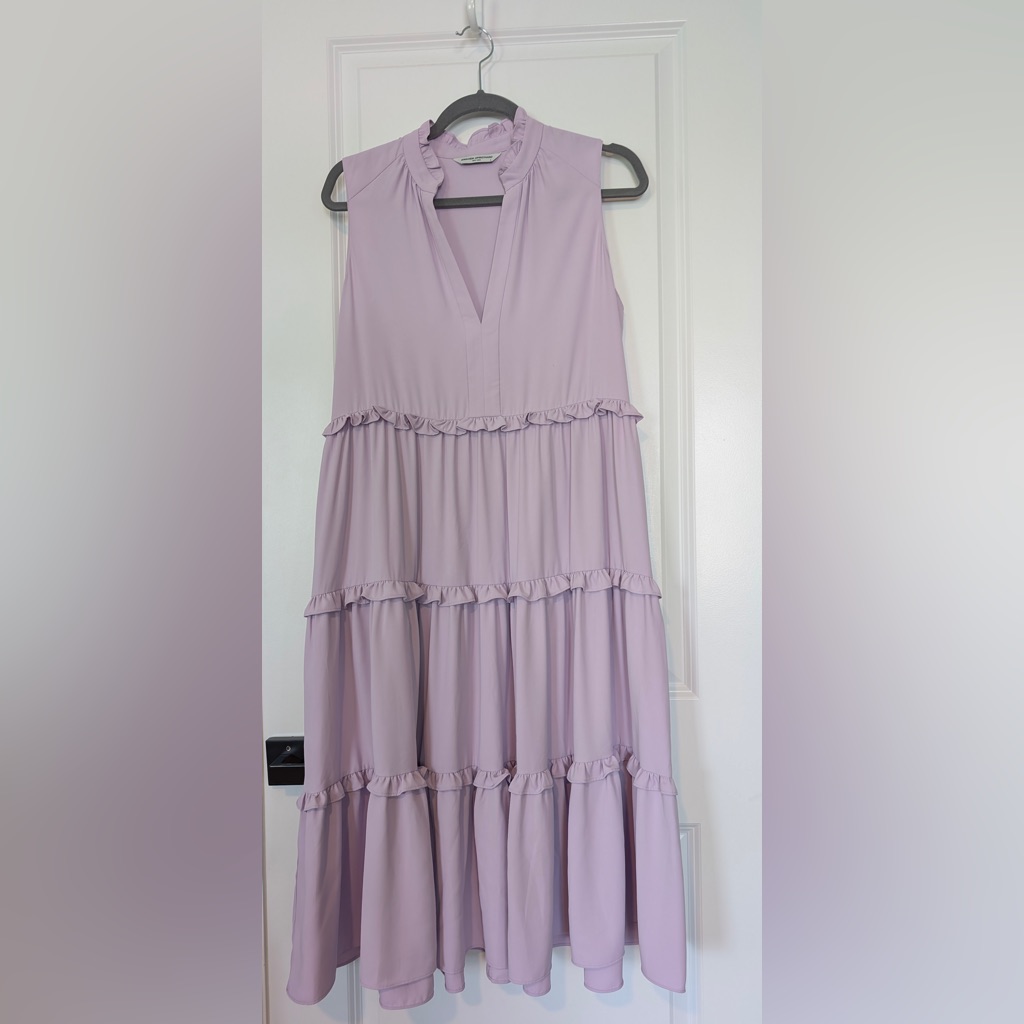 Amanda Uprichard Women’s Wilma Tiered Sleeveless Midi Lavender Dress Size S